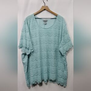 Catherine' Classy Crochet Lace Overlay Short Sleeve Lined Blouse Women's 5X Mint